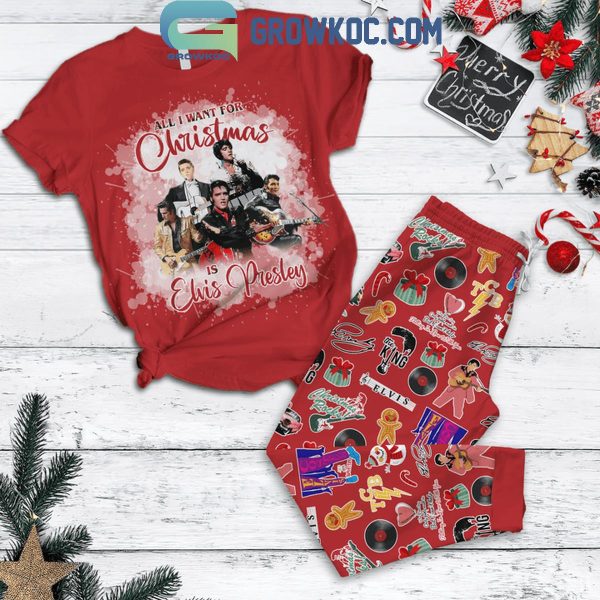 Elvis Presley All I Want Is Presley Christmas Fleece Pajamas Set