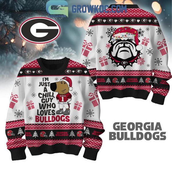 Georgia Bulldogs I’m Just A Chill Guy Who Loves Bulldogs Christmas Ugly Sweater