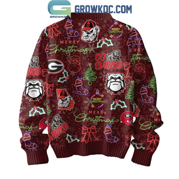 Georgia Bulldogs Merry 2024 Christmas Go Dawgs Neon Sign Ugly Sweater