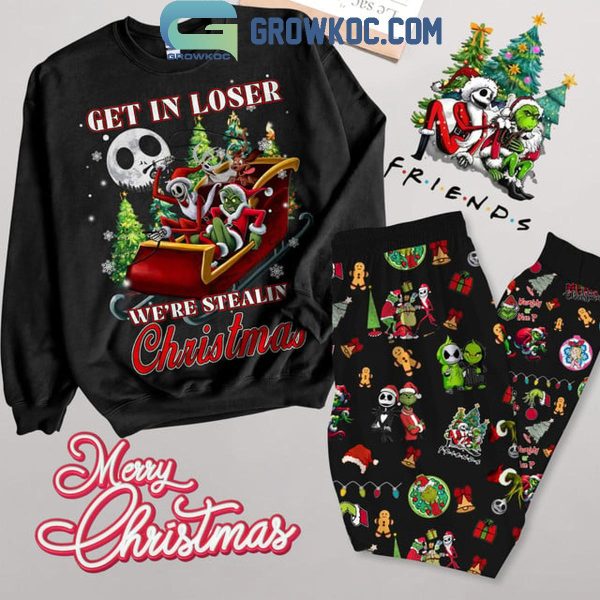 Grinch Jack Skellington Get In Loser We?re Stealing Christmas 2024 Fleece Pajamas Set