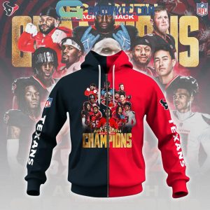 Houston Texans H-Town AFC South Champs 2024 Half-Half Red Black Hoodie T-Shirt