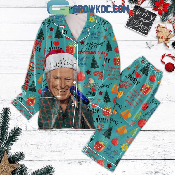 Jimmy Buffet Fins Up Forever Christmas Island 2024 Polyester Pajamas Set