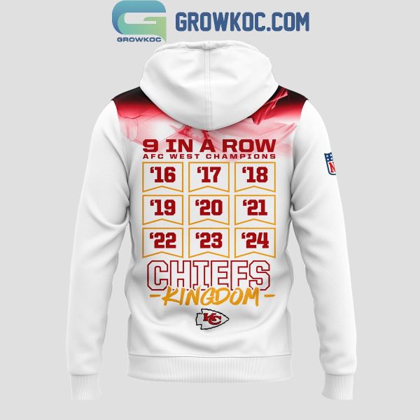 Kansas City Chiefs 9 Straight AFC West 2024 Champs Roll Hoodie T-Shirt