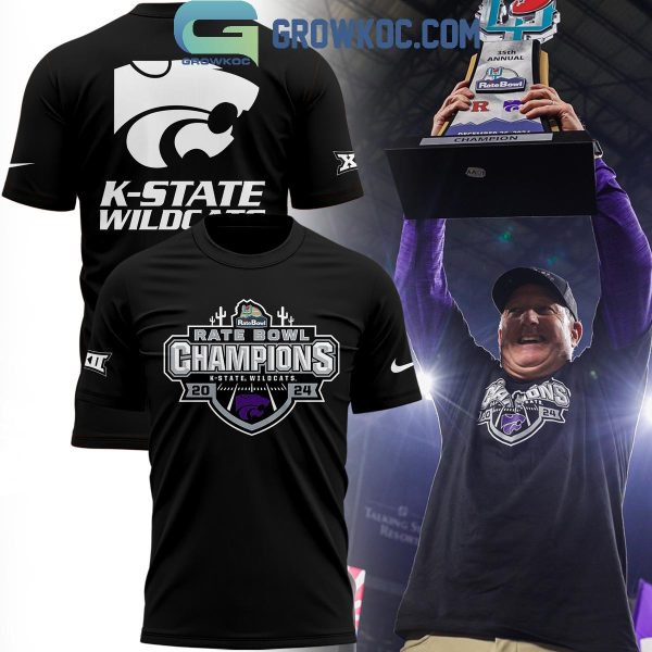 Kansas State Wildcats Football 2024 Rate Bowl Champions Black Hoodie T Shirt