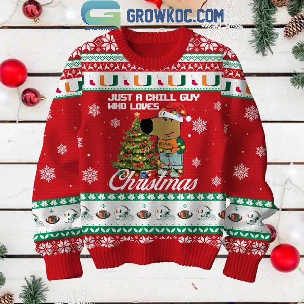 Miami Hurricanes Just A Chill Guy Who Love 2024 Christmas Ugly Sweater