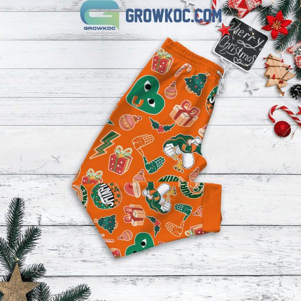 Miami Hurricanes Merry Hurricanes Xmas 2024 Christmas Fleece Pajamas Set