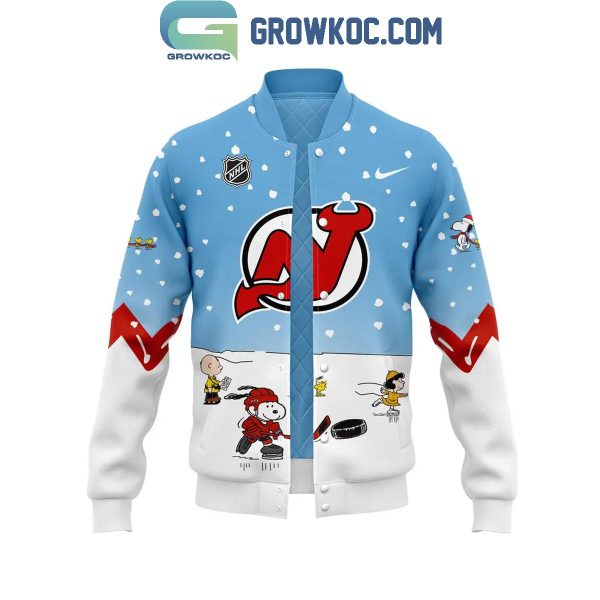 New Jersey Devils Snoopy Celebrating Peanuts Winter Break 2024 Baseball Jacket