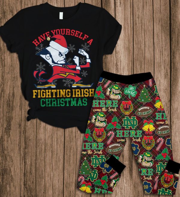 Notre Dame Fighting Irish Have Yourself A Xmas Christmas 2024 Fleece Pajamas Set