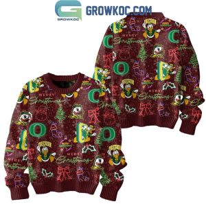 Oregon Ducks Merry 2024 Christmas Go Ducks Neon Sign Ugly Sweater