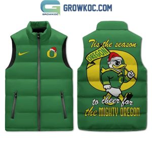 Oregon Ducks Tis The Season Cheer For The Mighty Oregon Sleeveless Puffer Jacket