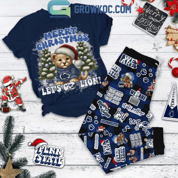 Penn State Nittany Lions Merry Christmas Let’s Go Lions Fleece Pajamas Set