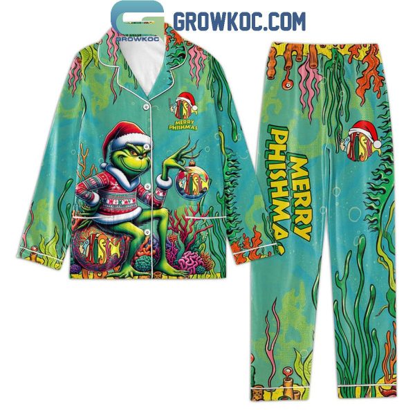 Phish Merry Phishmas With The Grinch Christmas Polyester Pajamas Set