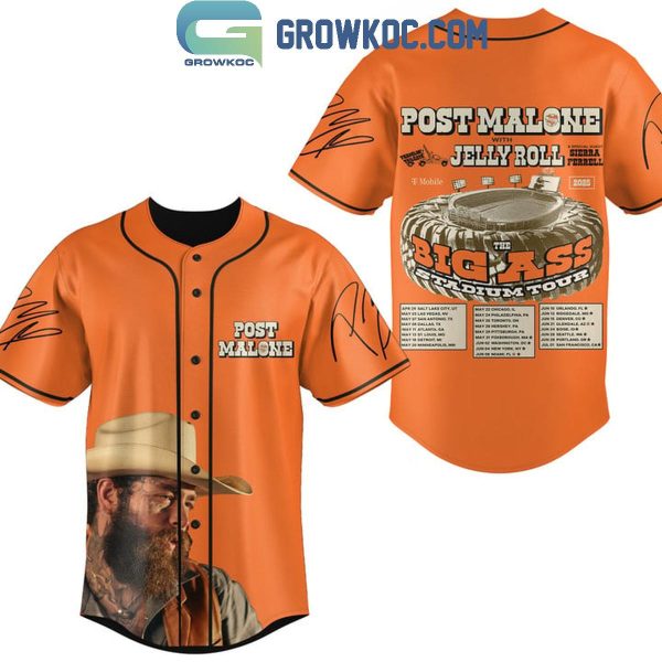 Post Malone Big Ass Stadium Tour 2025 With Jelly Roll Personalized Baseball Jersey