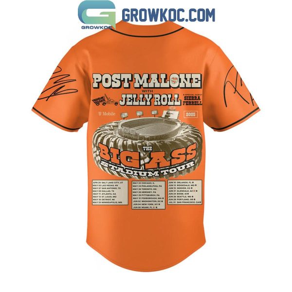 Post Malone Big Ass Stadium Tour 2025 With Jelly Roll Personalized Baseball Jersey