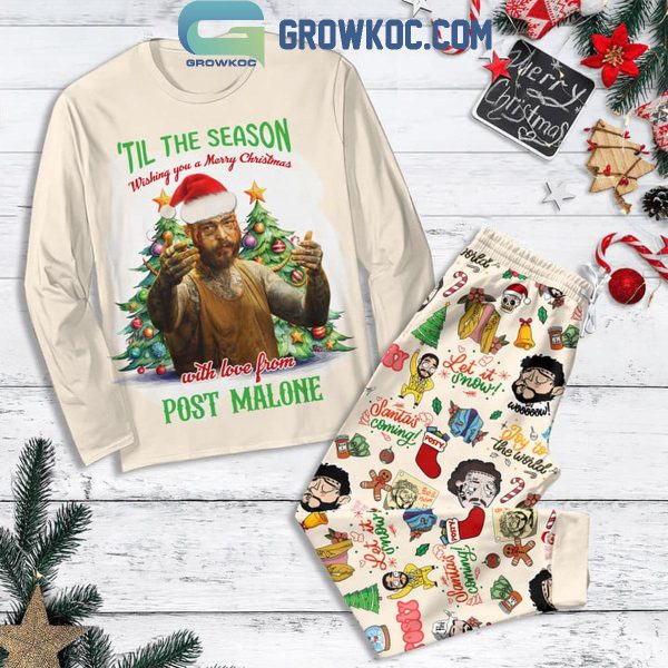 Post Malone Merry Christmas With Love From Posty 2024 Fleece Pajamas Set