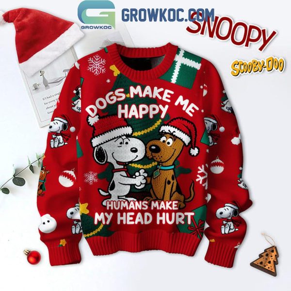 Scooby Doo Snoopy Peanuts Merry Christmas Human Makes My Head Hurt Ugly Sweater