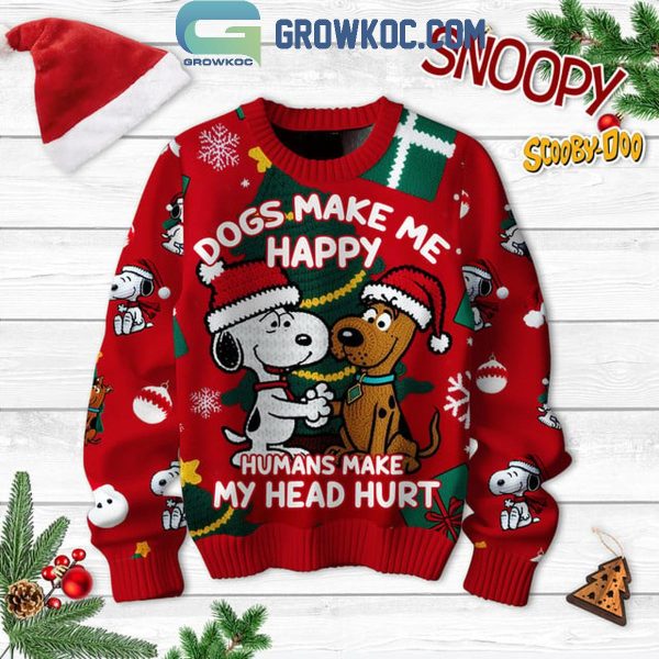 Scooby Doo Snoopy Peanuts Merry Christmas Human Makes My Head Hurt Ugly Sweater