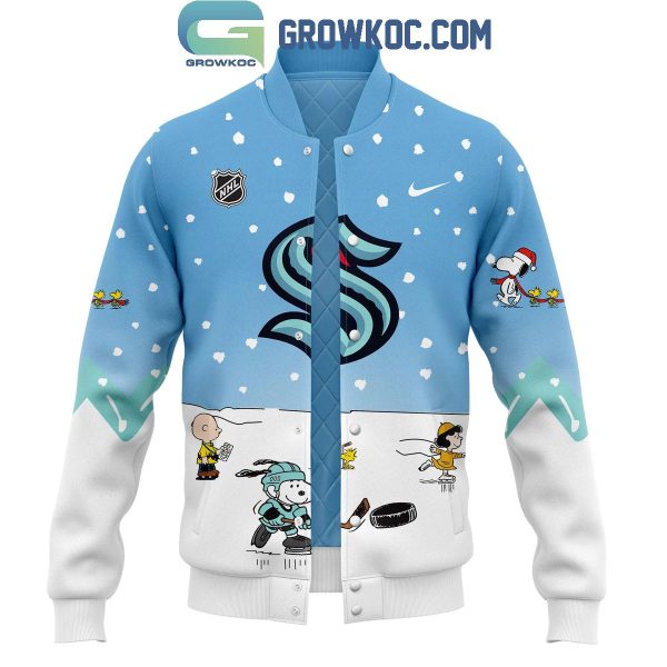 Seattle Kraken Snoopy Celebrating Peanuts Winter Break 2024 Baseball Jacket