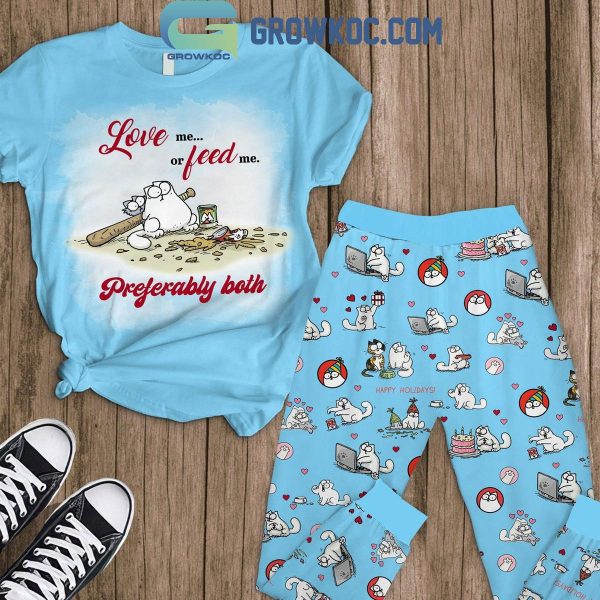 Simon’s Cat Love Me Or Feed Me Preferably Both Fleece Pajamas Set