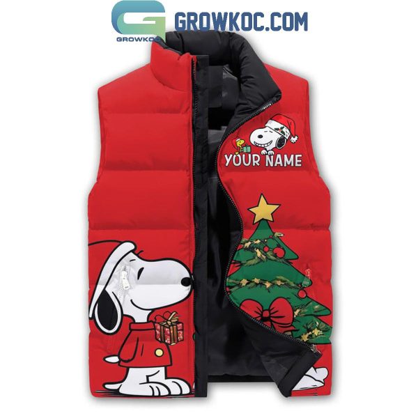 Snoopy Peanuts Christmas Begins With Christ Personalized Sleeveless Puffer Jacket