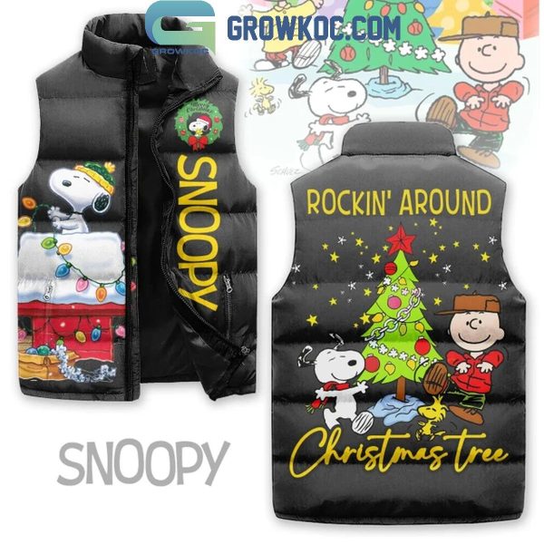 Snoopy Peanuts Christmas Rocking Around The Tree Sleeveless Puffer Jacket