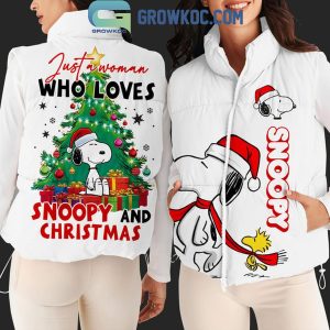 Snoopy Just A Woman Who Loves Christmas Sleeveless Puffer Jacket