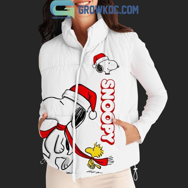 Snoopy Just A Woman Who Loves Christmas Sleeveless Puffer Jacket