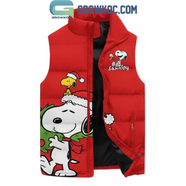 Snoopy Peanuts Christmas Begins With Christ Sleeveless Puffer Jacket