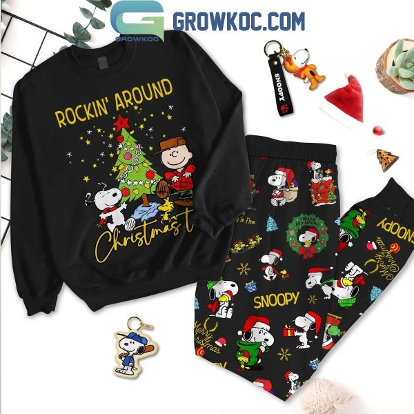 Snoopy Rockin’ Around Christmas Peanuts 2024 Tree Fleece Pajamas Set