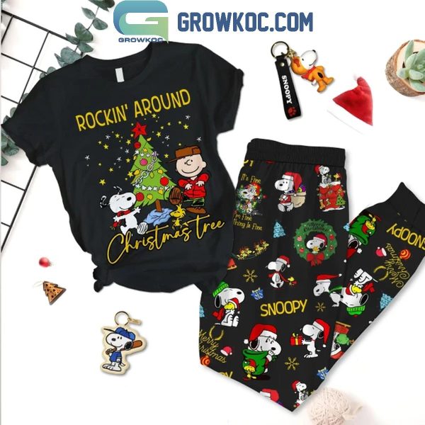 Snoopy Rockin’ Around Christmas Peanuts 2024 Tree Fleece Pajamas Set