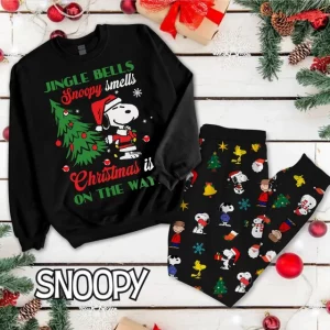 Snoopy Jingle Bell Smells Christmas Is On The Way 2024 Fleece Pajamas Set