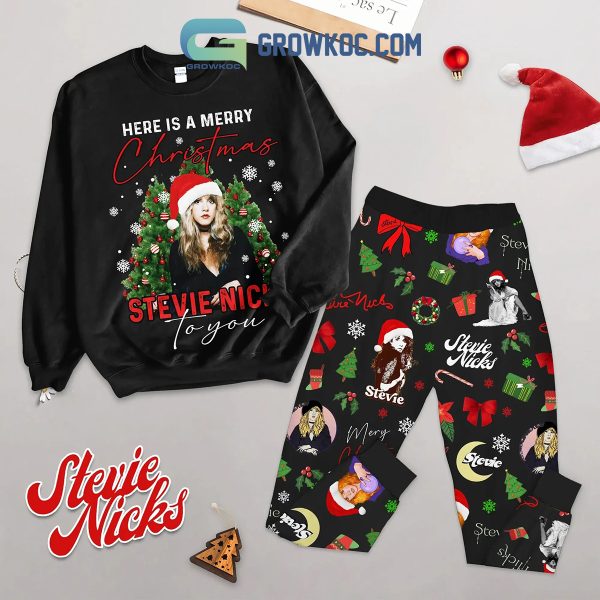 Stevie Nicks Here A Merry Stevie Christmas 2024 Fleece Pajamas Set