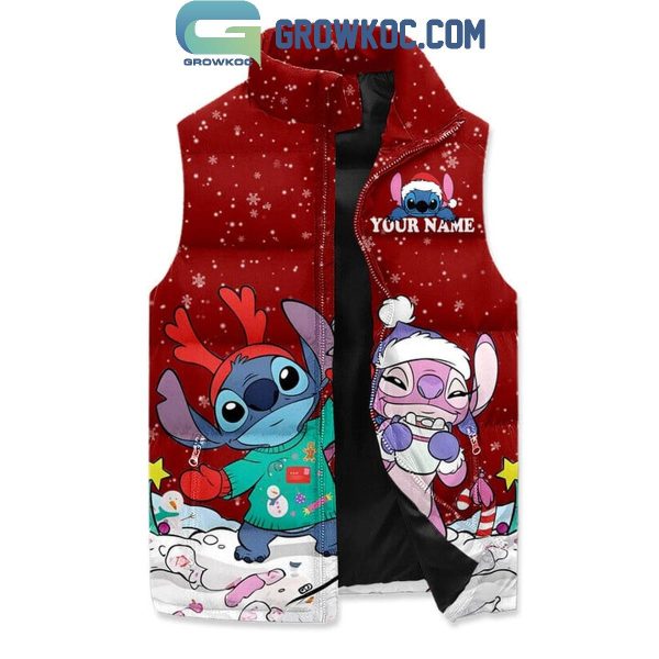 Stitch And Angel Christmas Begins With Christ Sleeveless Puffer Jacket