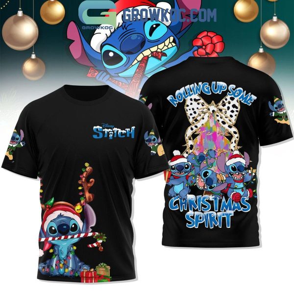 Stitch Rolling Up Some Christmas 2024 Spirit Hoodie T-Shirt