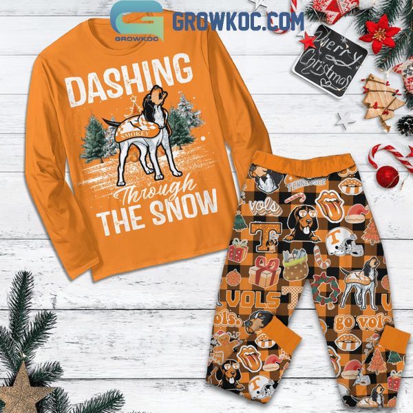 Tennessee Vols Christmas Dashing Through The Snow Fleece Pajamas Set