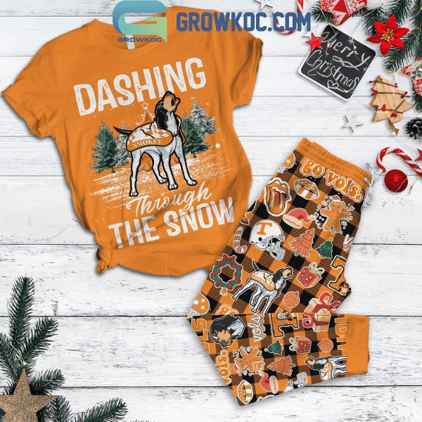 Tennessee Vols Christmas Dashing Through The Snow Fleece Pajamas Set