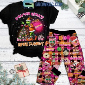 The Grinch Loves Dunkin’ Donuts Christmas Fleece Pajamas Set