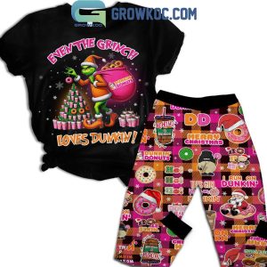 The Grinch Loves Dunkin’ Donuts Christmas Fleece Pajamas Set