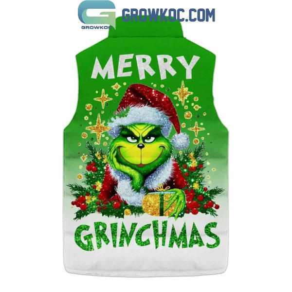 The Grinch Merry Glowing Grinchmas Christmas Sleeveless Puffer Jacket