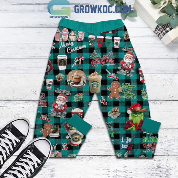 The Grinch Needs His Starbucks On Christmas Morning Fleece Pajamas Set