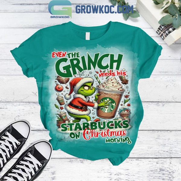 The Grinch Needs His Starbucks On Christmas Morning Fleece Pajamas Set