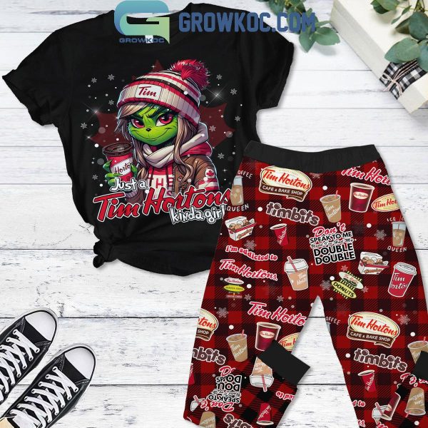 Tim Horton’s Just A Coffee Timbits Kinda Girl Christmas Fleece Pajamas Set