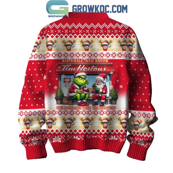 Tim Horton’s Sip Smile And Savor With The Grinch Christmas Ugly Sweater