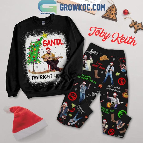 Toby Keith Christmas Santa I’m Right Here 2024 Fleece Pajamas Set