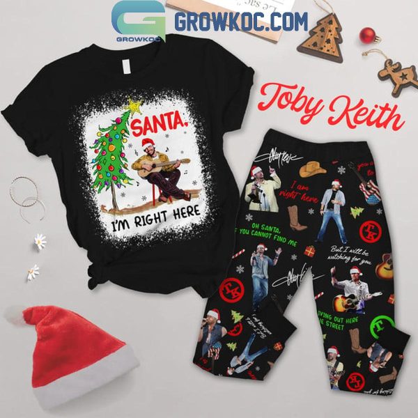 Toby Keith Christmas Santa I’m Right Here 2024 Fleece Pajamas Set