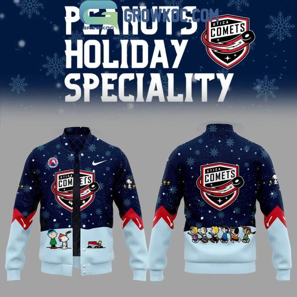 Utica Comets Peanuts Snoopy Celebrating Christmas Night Baseball Jacket