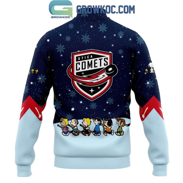 Utica Comets Peanuts Snoopy Celebrating Christmas Night Baseball Jacket