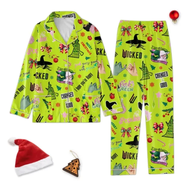 Wicked Changed For Good Christmas Green Polyester Pajamas Set