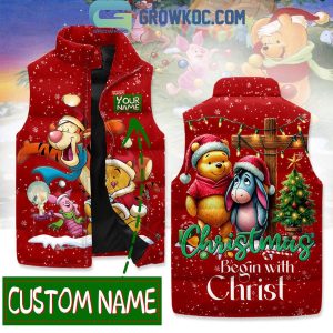 Winnie The Pooh Christmas Begins With Christ Sleeveless Puffer Jacket