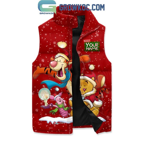 Winnie The Pooh Christmas Begins With Christ Sleeveless Puffer Jacket